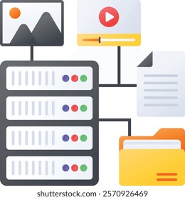 Spaces Object Storage concept, Media Server Rack vector color icon design, Web hosting service Symbol, Computing machines Sign, Internet Application Management stock illustration