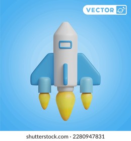spaceship 3D vector icon set, on a blue background