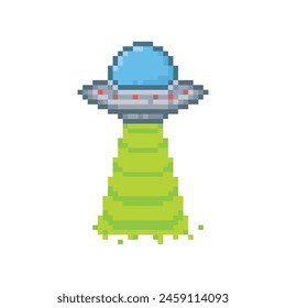 Spaceship abducting, pixel art vehicle