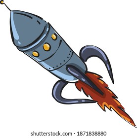 Nave espacial en el aire, ilustración, vector sobre fondo blanco.