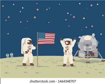 The Spaceship Apollo 11, Moon Landing. Vector Illustration.