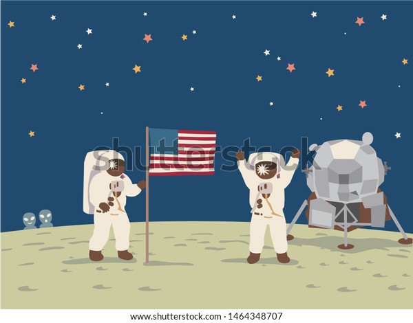 The spaceship Apollo 11, moon landing.\
Vector illustration.