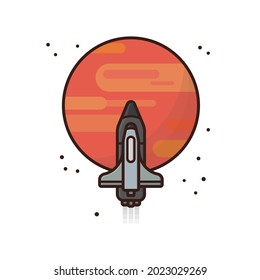 Spaceship approaching planet Mars isolated vector illustration for Red Planet Day on November 28