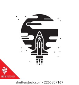 Spaceship approaching planet Mars vector glyph icon 