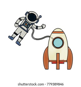 Spaceship with astronaut cartoon