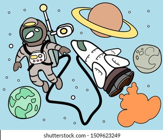 Spaceship Astronaut Cartoon Stock Vector coloring book 