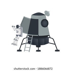 Spaceship with an astronaut. Landing of spacemen, vector illustration