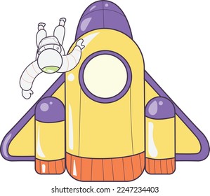 spaceship with astronauts hovering nearby
