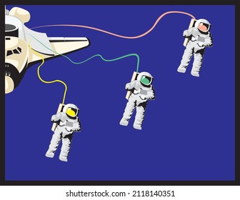 Spaceship With Astronauts In Space Mission Vector Art Illustration