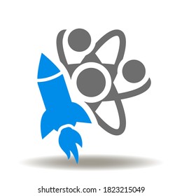 Raumschiff-Atom-Ikone Vektorgrafik. Logo für Forschung im Bereich Weltraumforschung.