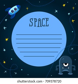 Spaceship background with space for your text in cartoon style