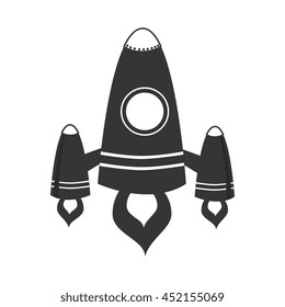 spaceship in black and white icon, isolated flat icon vector illustration.