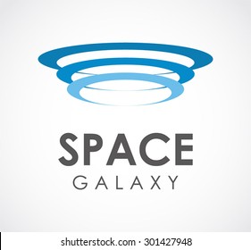 Spaceship blue ring abstract vector logo design template galaxy business icon space company symbol concept