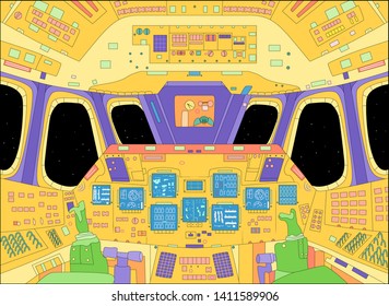 Spaceship cabin from inside, vector illustration