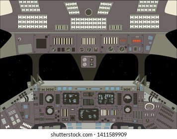 Spaceship cabin from inside, vector illustration