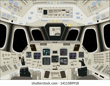 Spaceship cabin from inside, vector illustration