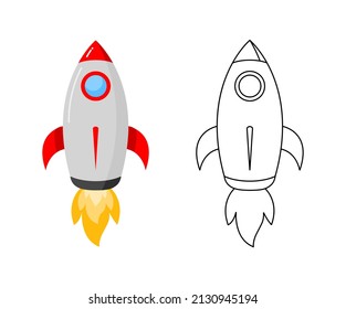 Spaceship Cartoon Black and White Vector Illustration For Coloring Book