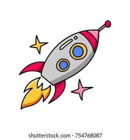 Spaceship cartoon colorful flat vector space illustration for decoration and design on isolated white background