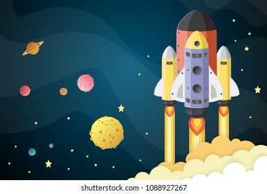 spaceship cartoon on the moon in space