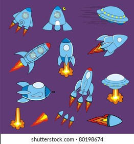 spaceship cartoon set