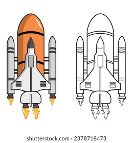 Spaceship Coloring Page Outline with Clipart
