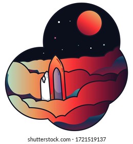 the spaceship is coming out of the surface and there is a view of red planet, rocket vector illustration