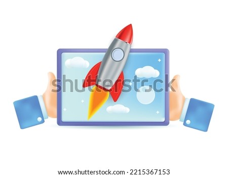 Spaceship concept display on tab device 3D vector illustration