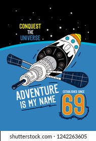 spaceship conquest the universe,t-shirt design vector illustration