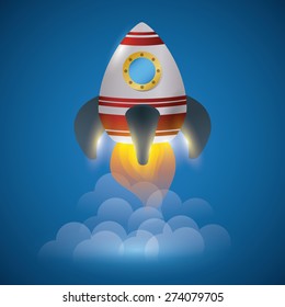 Spaceship design over blue background, vector illustration.