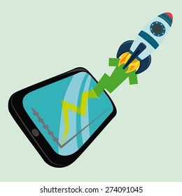 Spaceship design over green background, vector illustration.