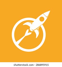 Spaceship design over orange background, vector illustration