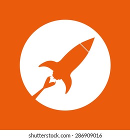 Spaceship design over orange background, vector illustration