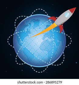 Spaceship design over space background, vector illustration