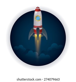 Spaceship design over white background, vector illustration.