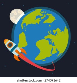 Spaceship design over white background, vector illustration.