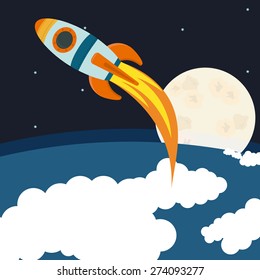 Spaceship design over white background, vector illustration.