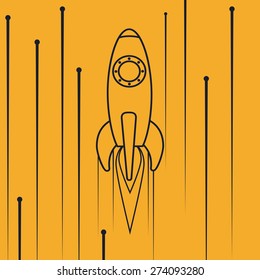 Spaceship design over yellow background, vector illustration.