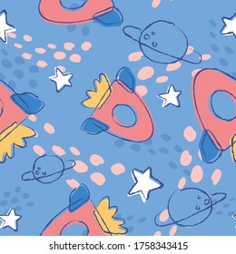 Spaceship design pattern background for kids textile 