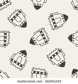 spaceship doodle drawing seamless pattern background