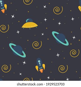 Spaceship elements seamless pattern graphic. Can be used for wallpaper, textile, background, card, backdrop and other creative project