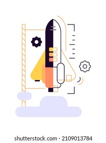 Spaceship engineering. Rocket station. Construction. Scheme. Infographic element. Flat illustration. Vector file.