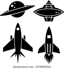 Spaceship fast rocket silhouette isolated on white background. Rocket fast sign vector illustration design