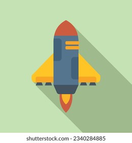 Spaceship fire icon flat vector. Space rocket. Smoke idea