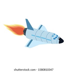 spaceship with flame icon over white background, vector illustration