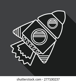 Spaceship flat icon with long shadow, line icon
