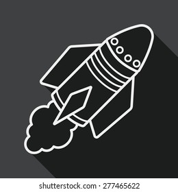Spaceship flat icon with long shadow, line icon