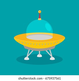 Spaceship, flat vector isolated on color background