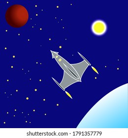 
spaceship flies to mars vector illustration for children