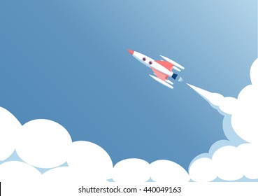 spaceship flight against the blue sky, launch spacecraft, startup concept