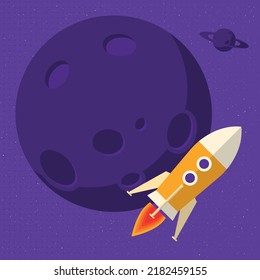 Spaceship flight colorful vector illustration.